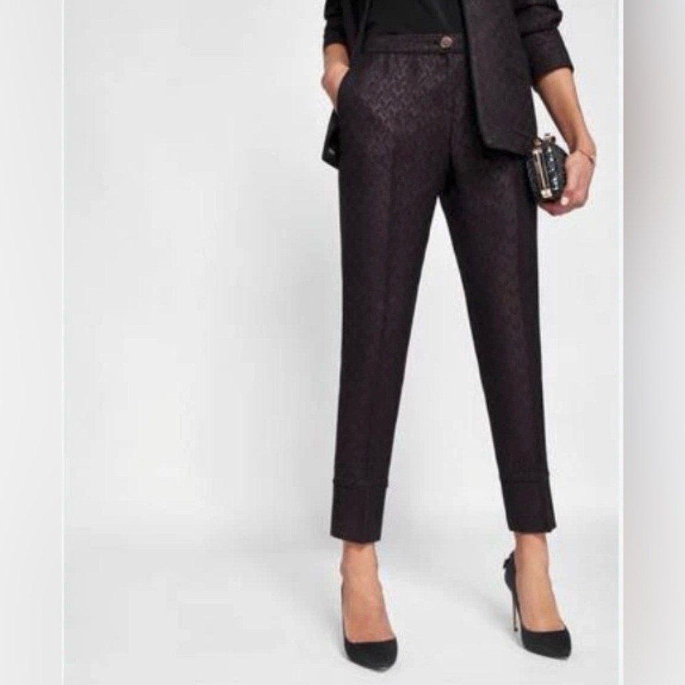 Ted Baker Pants Jacquard Piping Suit Trousers Grape Maroon Size US 6